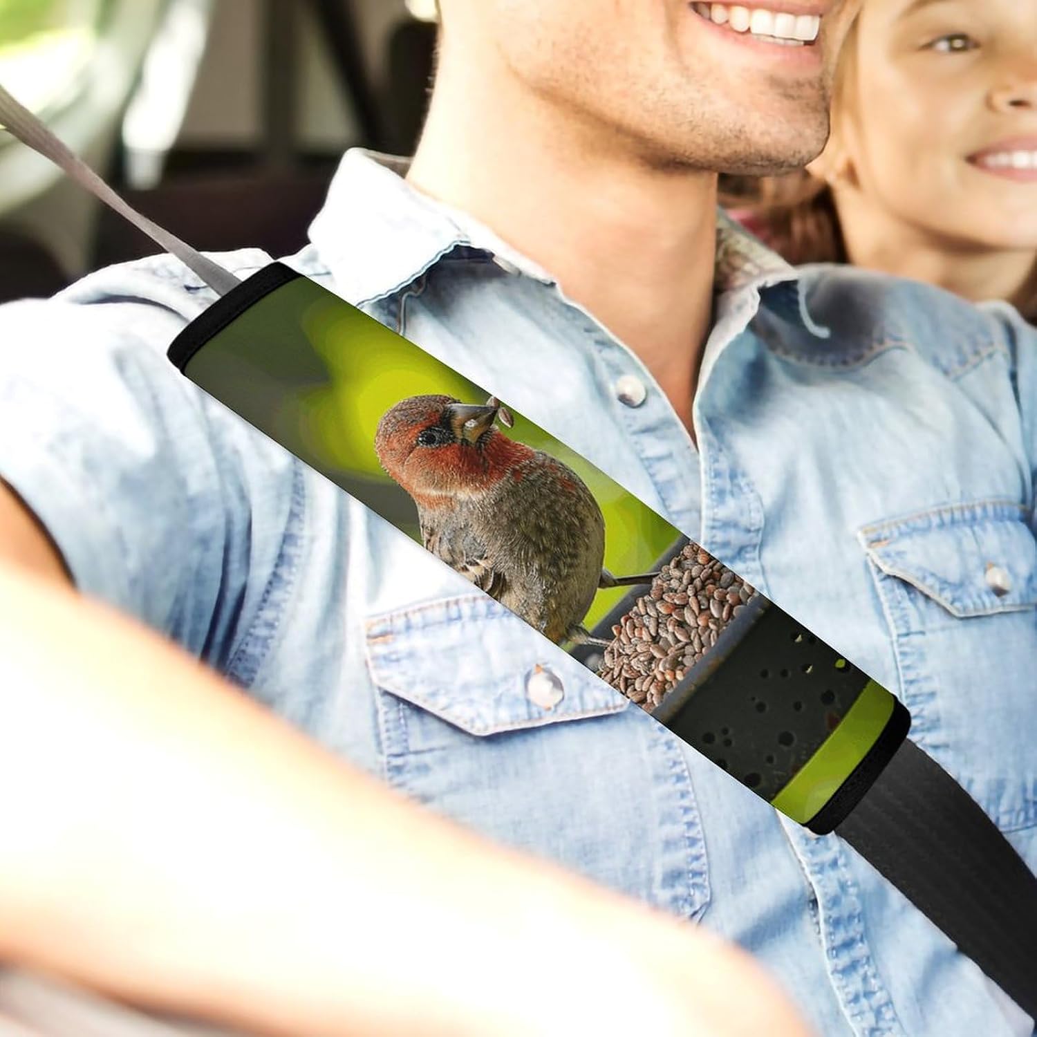 2 PCS Super Soft Car Seat Belt Pad, Cute Bird Eating Seeds Printed Waterproof Sweat-Absorbing Seat Belt Covers Backpack Shoulder Pad for All Car Seats Baby Strollers