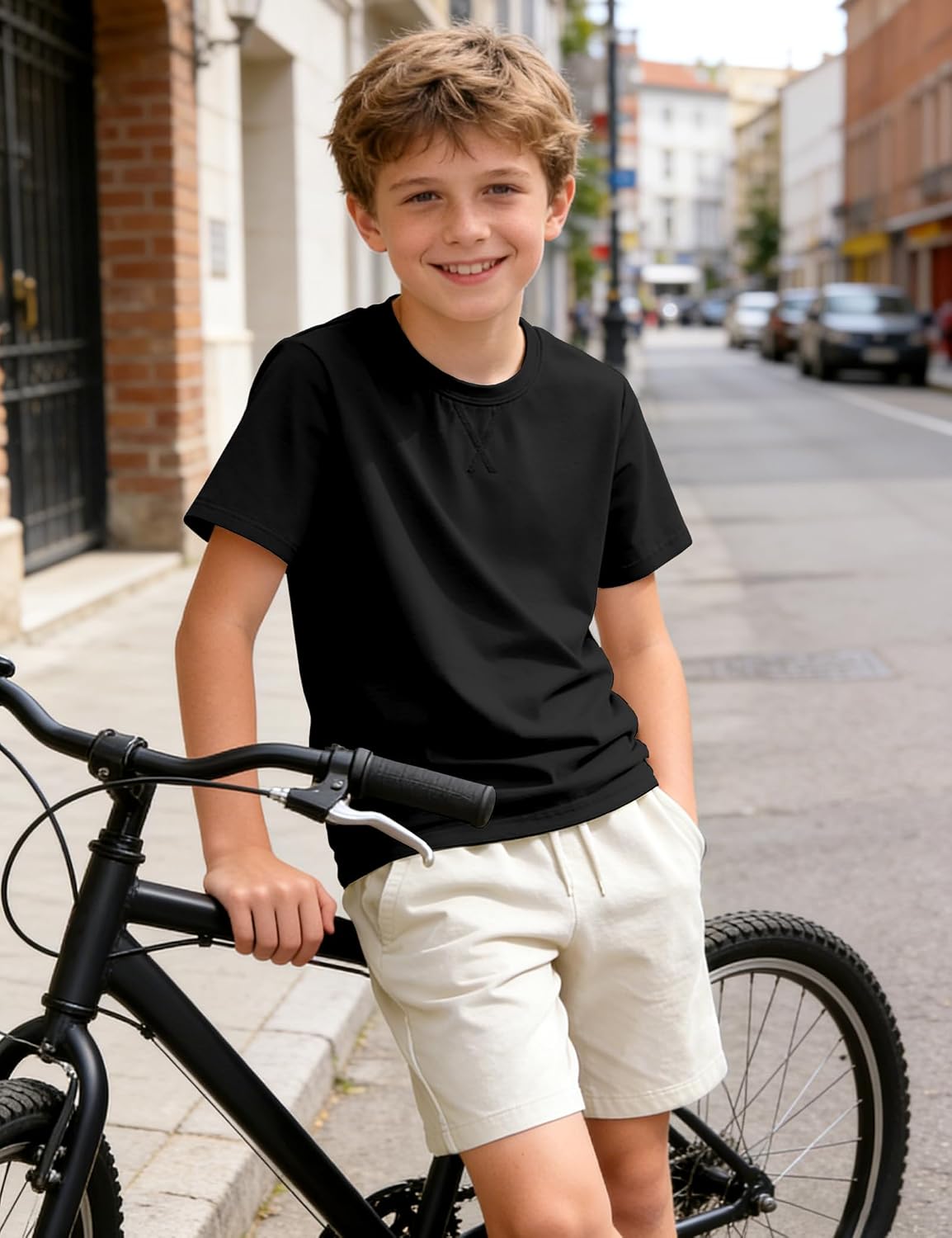Auranso Boys T Shirts Kids Short Sleeve Shirts Basic Cotton School Tee Tops