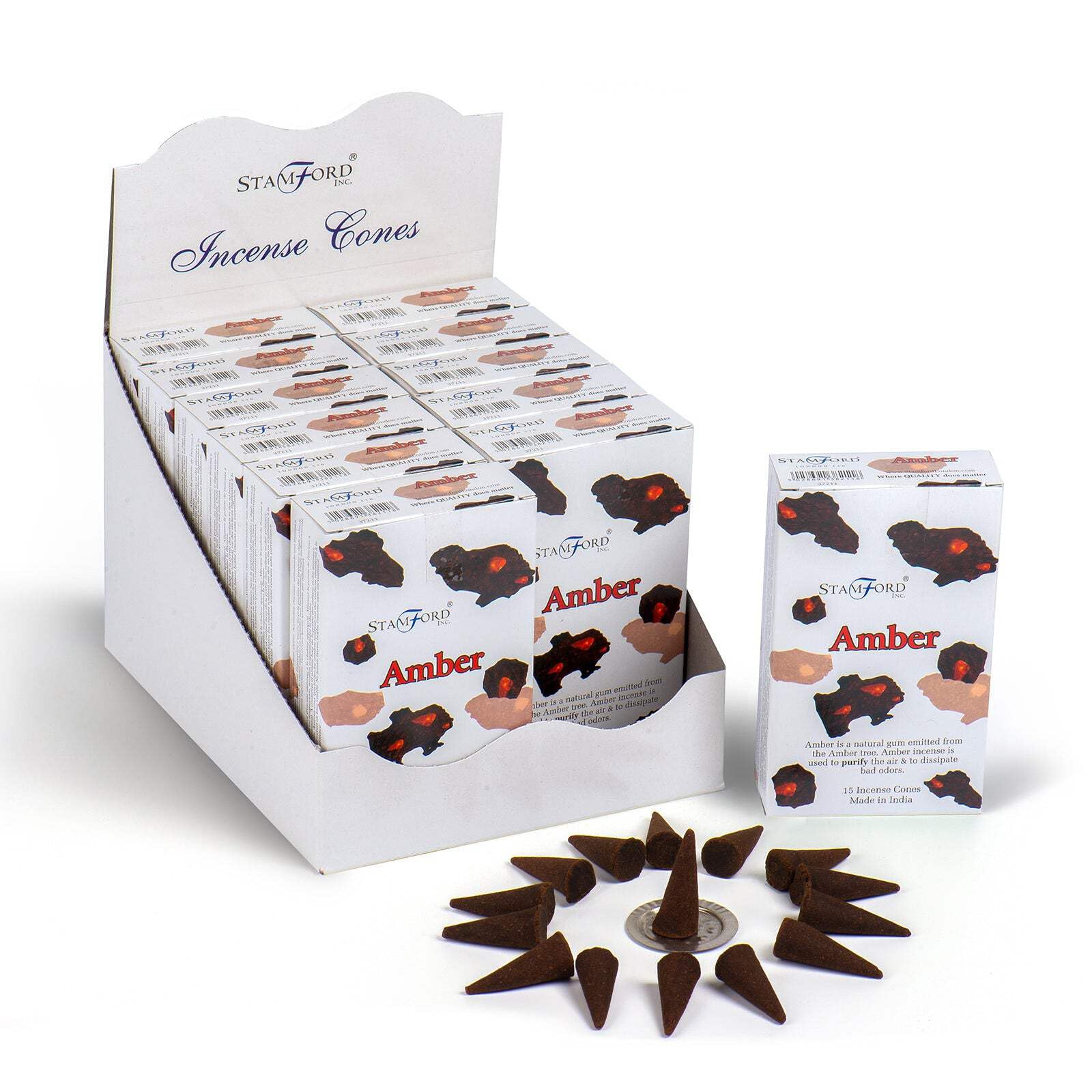 Ancient Wisdom Stamford Amber Incense Cones: Long-Lasting Fragrance for Relaxation & Entertaining, Pack of 15 with Metal Holder