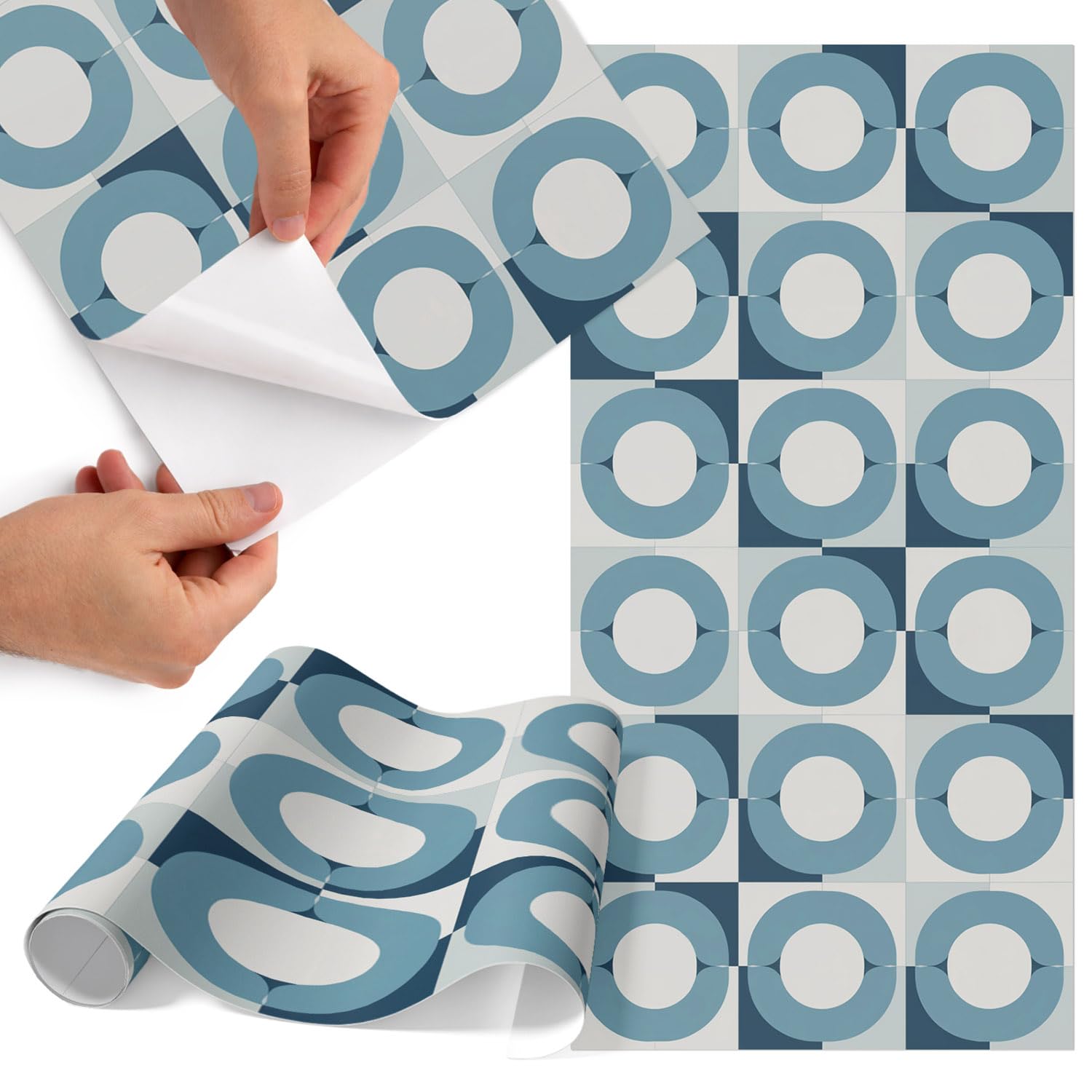 Papel pintado para muebles autoadhesivo 75x150 cm con estampado de ruedas azules y acabado mate