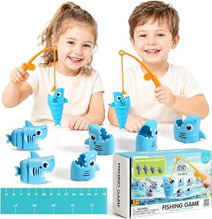 Shark Fishing Game for Kids - Preschool Math Games for 3 Year Olds,Toddler Fine Motor Learning Toys,Interactive Family Board Games for Boys and Girls Ages 3-5,Blue Sharks 8 Pcs