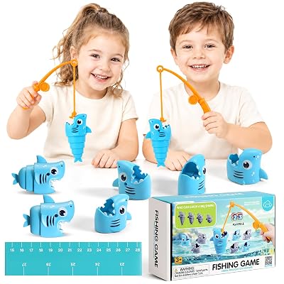 Fouwoqi Shark Fishing Game for Kids - Preschool Math Games for 3 Year Olds,Toddler Fine Motor Learning Toys,Interactive Family Board Games for Boys and Girls Ages 3-5,Blue Sharks 8 Pcs