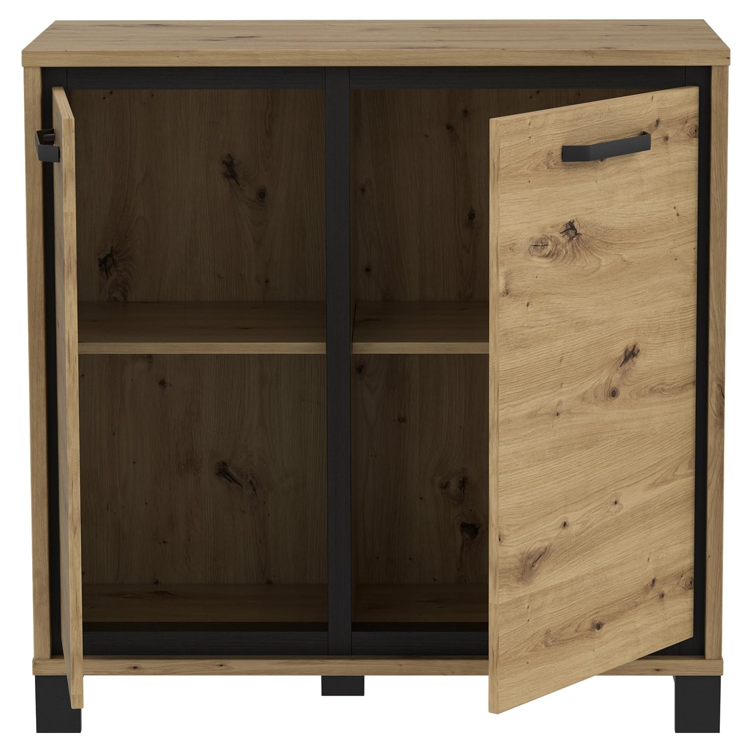 Forte TRONDHEIM Kommode 2 Türen, Holzwerkstoff, Artisan Eiche/Schwarz Eiche, B x H x T: 91,4 x 91,2 x 41,5 cm