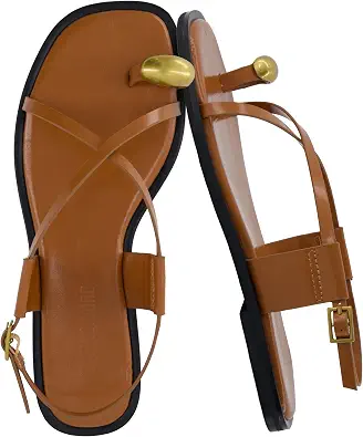 CUSHIONAIRE Corfu Flat Sandals for Women – Strappy Design with Toe Loop and Adjustable Ankle Strap