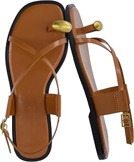 CUSHIONAIRE Corfu Flat Sandals for Women – Strappy Design with Toe Loop and Adjustable Ankle Strap – Lightweight Summer Dress Sandal