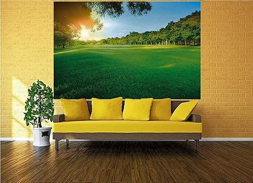 Miniatura 2 de Mural de pared de 50.0 x 29.9in, diseño de hierba en el parque de la mañana, rayos del sol, bosque, floreciente impresión de primavera decorativa