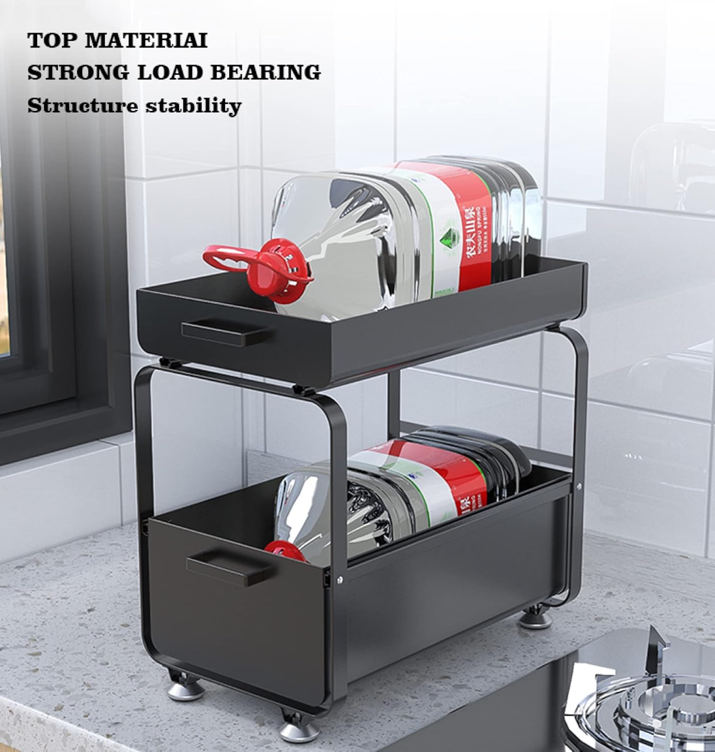 Kitchen Organizer Push and Pull Under Sink Organizer - 2 Tier Metal Sliding Cabinet Basket Organizer Drawers - Kitchen Bathroom Corner Storage Rack Shelf - Loading 20kg/44lbs / White (White )