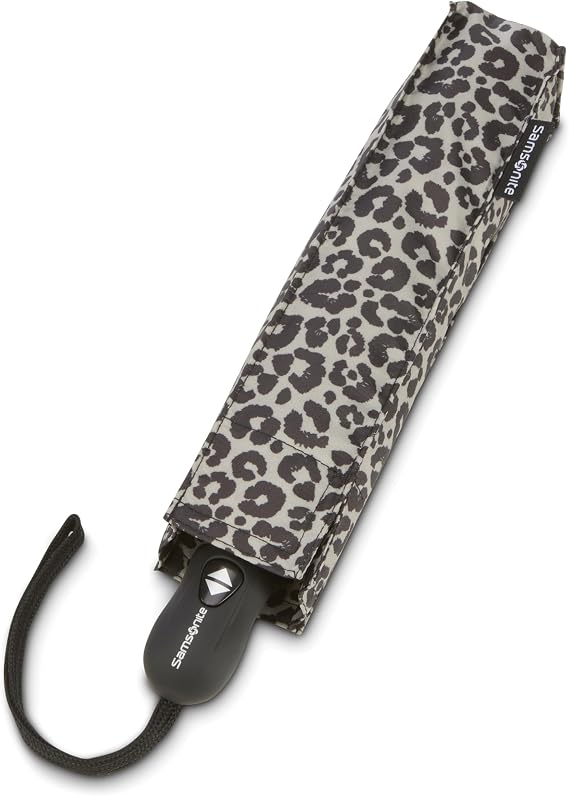 Samsonite Compact Auto Open/Close Umbrella, One Size, Grey/Black Cheetah