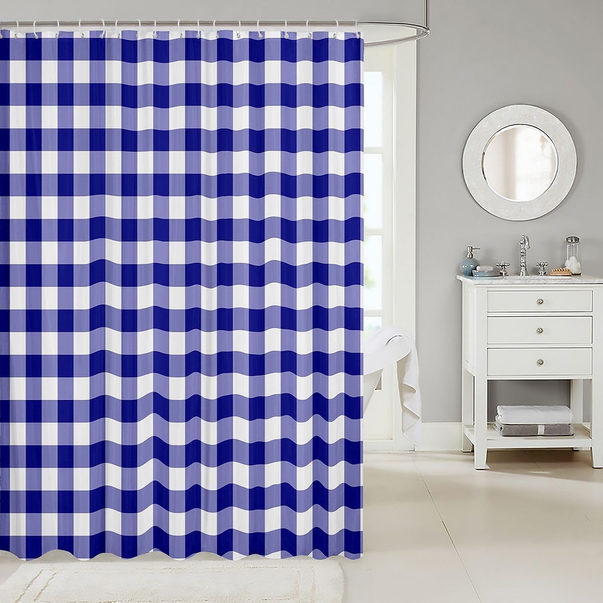 Feelyou Blue Plaid Shower Curtains Buffalo Check Bathroom Curtain for Kids Women Men Gingham Bathroom Accessories Waterproof Polyester Fabric for Stalls Bathtubs 72"x72" image 2