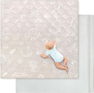 Baby Play Mat,Removable Baby Mats for Floor Play-127x127 cm-Thick Playmats for Babies Kids Toddler,Foldable Non-Slip Crawling Mat,Machine Washable Playpen Mat Pad for Tummy Time,Animal Grey