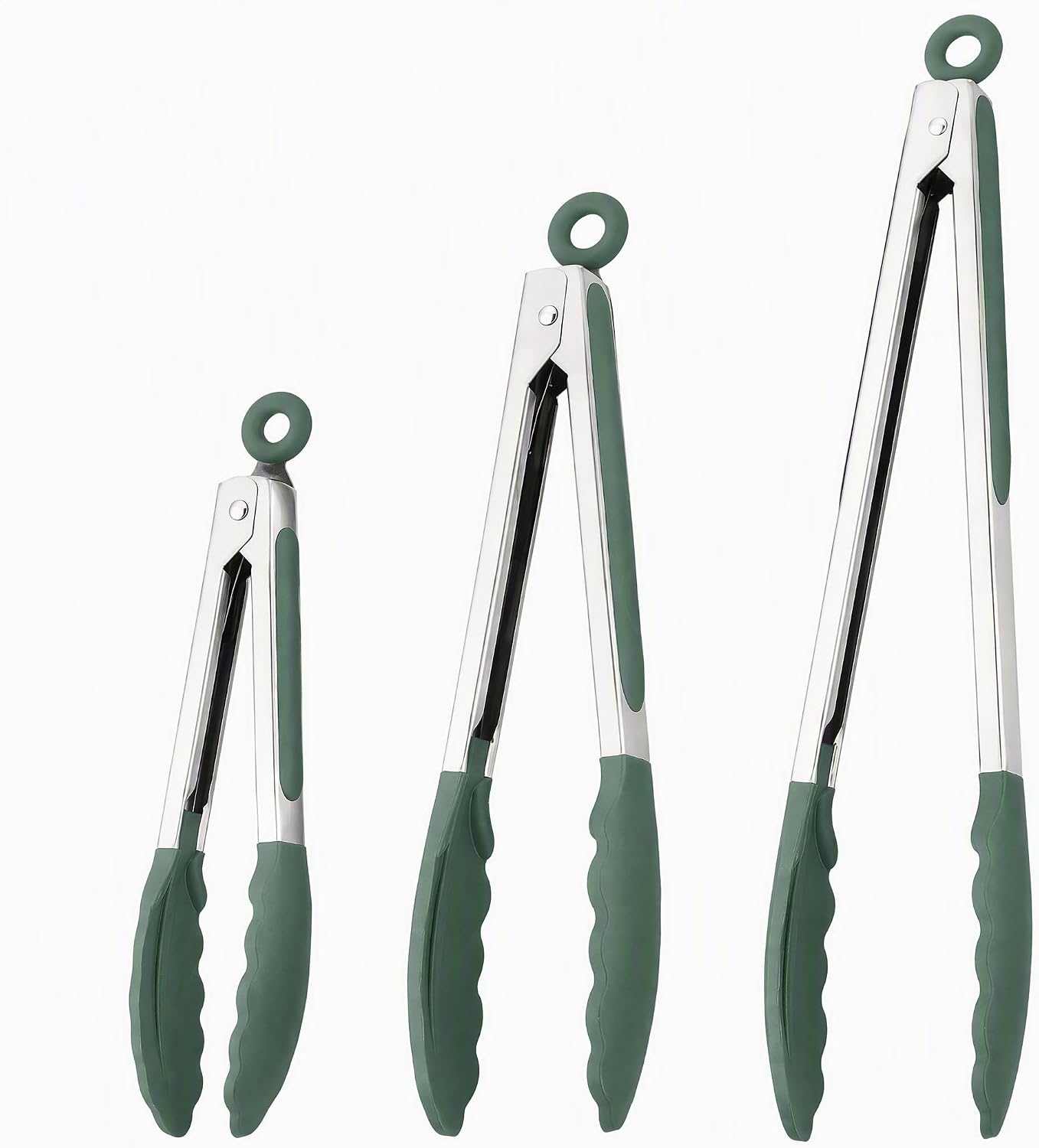 Kitchen Tongs with Silicone Tips, Stainless Steel Cooking Tongs Set of 3