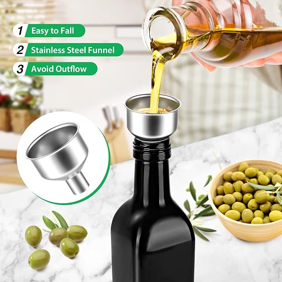 DaiRen Kitchen Oil and Vinegar Dispenser Bottle 500 ml Glass Set, Olive Oil Bottle Dispenser with Caddy Holder and Stainless Steel Spout, Black, 2-Piece Set