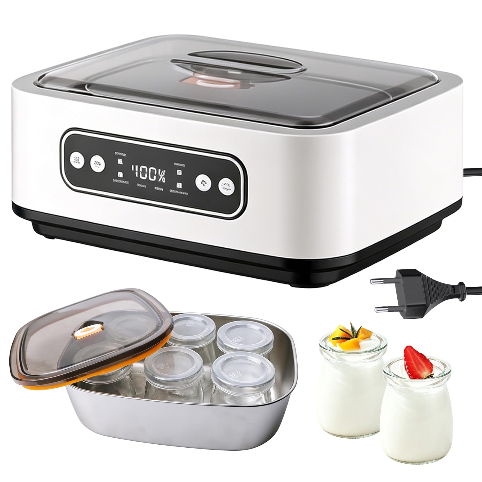 Yaourtière, 1.6 L Machine À Yaourt Avec 6 Pots En Verre De 100ml, Yaourtière Électrique Avec Écran Lcd, Thermostat Réglable Et Minuterie, Yaourtière Automatique Pour Yaourt Maison, Fromage Ou Natto