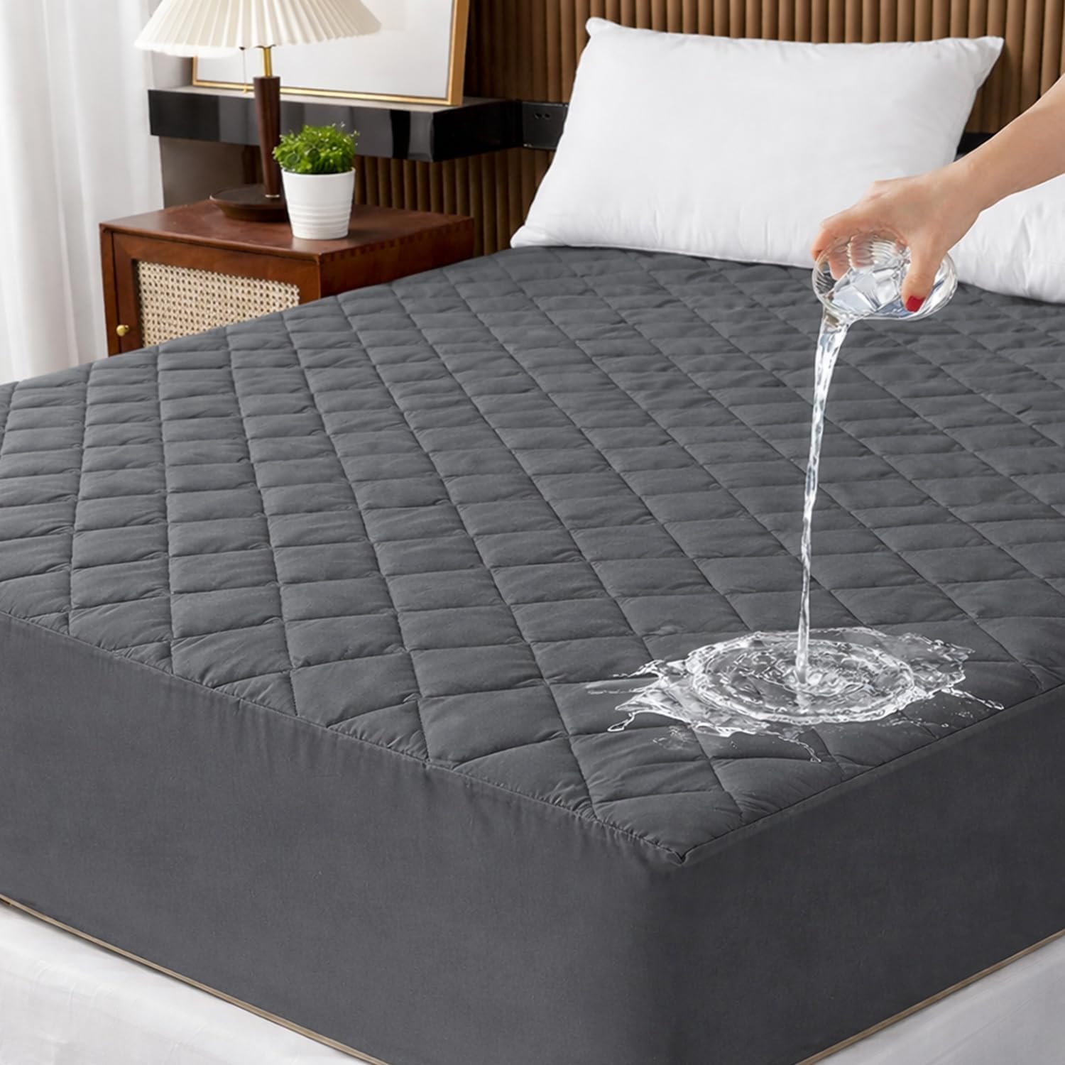 CANWAY Queen Size Waterproof Mattress Protector (78x60 Inches) – 100% Cotton Quilted, Elastic Fitted Bed Cover, Leak-Proof & Hypoallergenic, Protects from Spills, Stains & Dust Mites – Grey