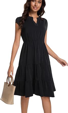 DHDZO Women's Summer Floral Dress - Short Sleeve V-Neck Party Dress With Pockets