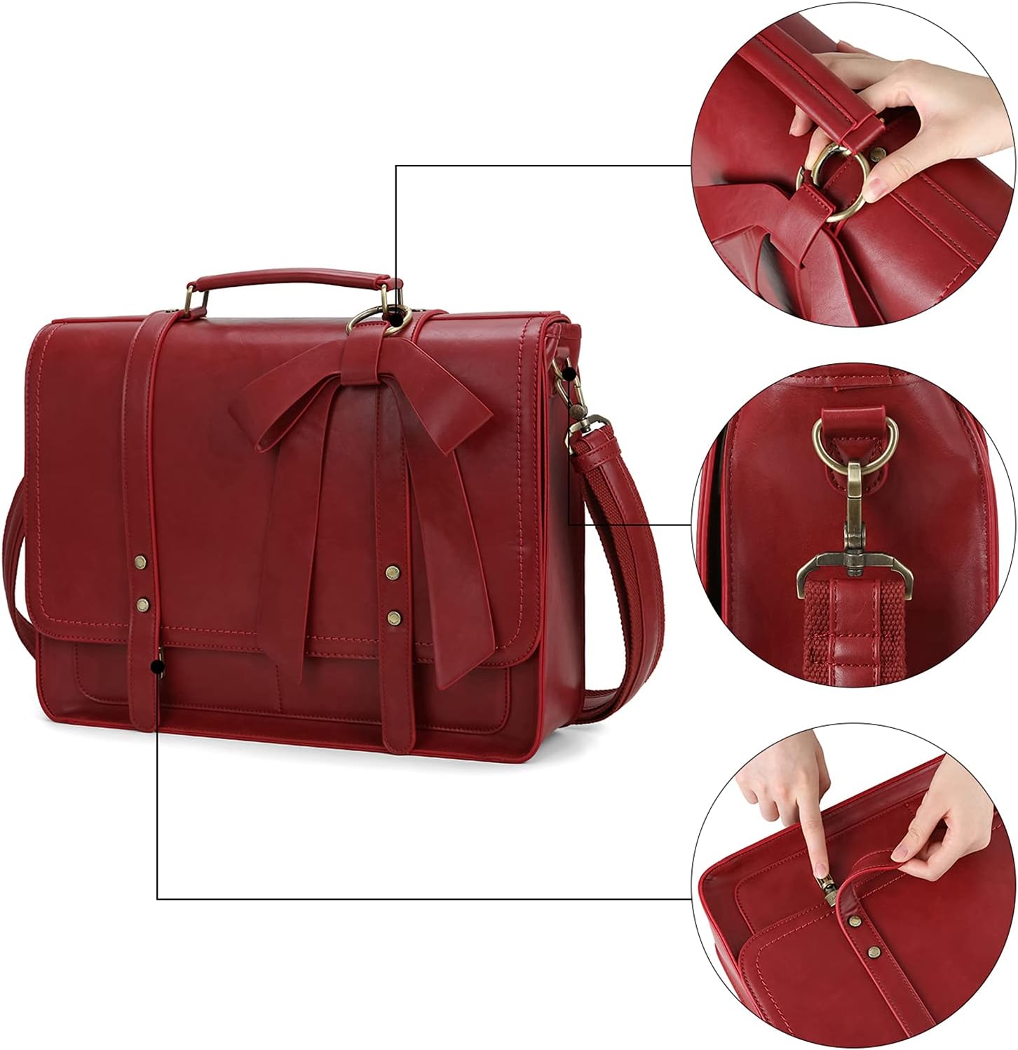 ECOSUSI Laptop Bag for Women Large Shoulder Briefcase Bag PU Leather Messenger College Satchel fit 15.6" Computer - Image 4