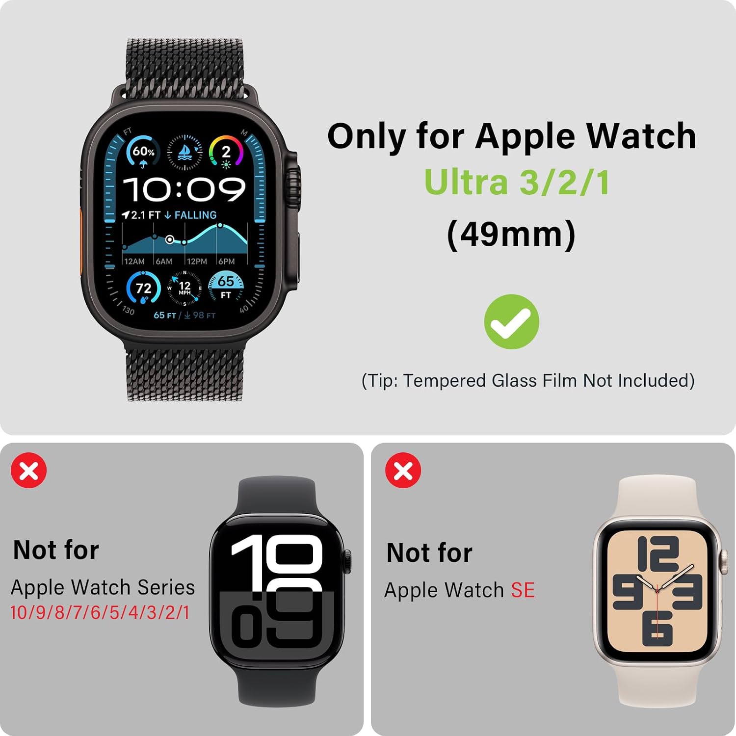 Bisikor 2 в 1 устойчивый к царапинам чехол совместимый с Apple Watch 49 мм Ultra 2 Ultra металлический защитный корпус с задней крышкой для iWatch 49 мм черный