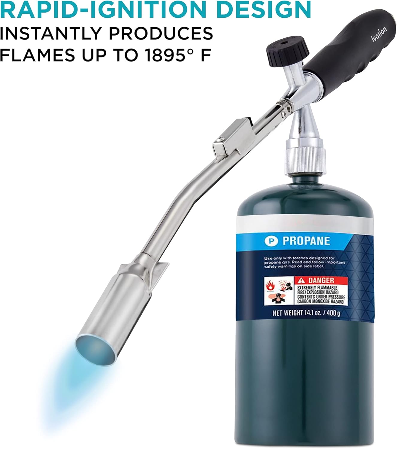 Ivation Charcoal Starter, Propane Charcoal Lighter, Quickly & Easily Ignite BBQ Grill, Smoker, Fireplace & Burn Weed, Torch Fire Starter with Button Ignition, Adjustable Flame, Tank Not Included : Patio, Lawn & Garden