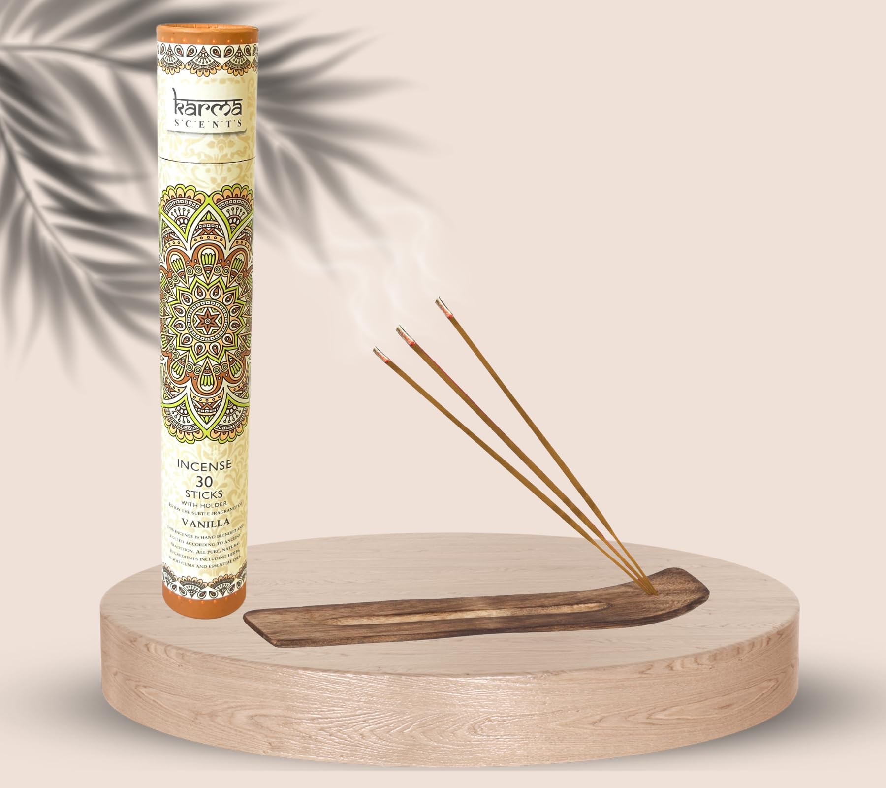 Sim & Ross | Karma Scents Vanilla (30 Incense Sticks with Wooden Incense Holder) | Pure 100% Natural Fragrances | Incense is Hand Blended | Agarbatti for pooja (Pack of 1)