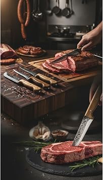 Handmade Forged Carbon Steel 3-Piece Meat, Butcher & Sacrifice Knife Set