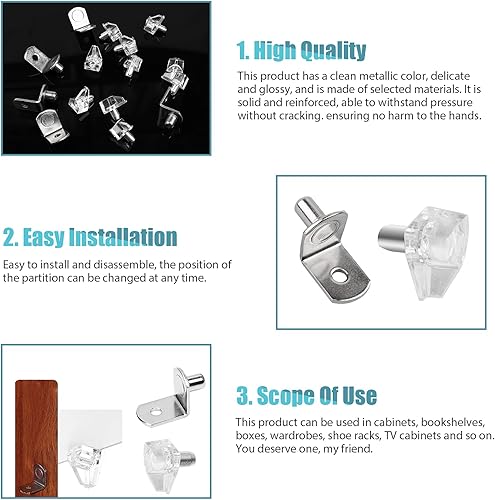 Miniatura 4 de 40 clavijas de soporte para estante, 1/4 de pulgada de diámetro en forma de L perforadas chapadas en níquel (20 unidades) y 0.197 in de plástico
