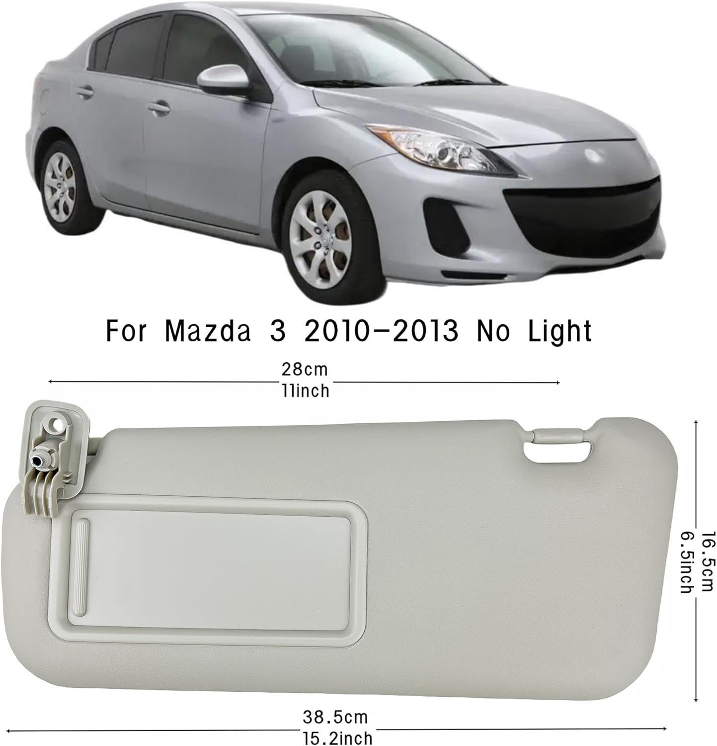 Sun Visor Pair Compatible with 2010-2013 Mazda 3 (Non-Illuminated) - Driver & Passenger Sunshade Kit w/Clips, Screws Instructions - Replaces BBM2-69-320C-75 (Gray)