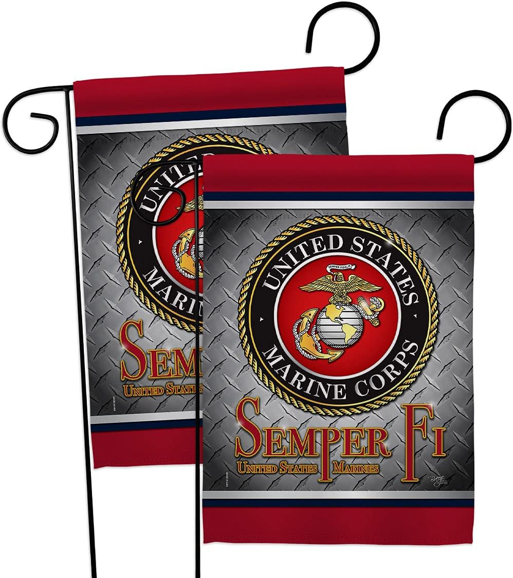 Semper Fi US Marine Garden Flags 2pcs Pack Armed Forces Corps USMC United State American Military Veteran Retire Official Small Decorative Gift Yard House Banner Double-Sided Made In USA 13 X 18.5