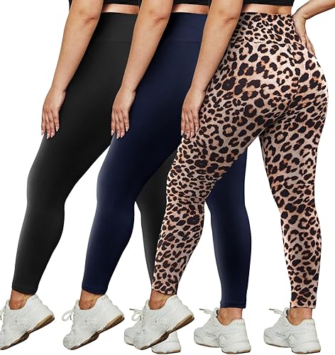 HLTPRO Paquete de 3 leggings de talla grande para mujer XL - 4X pantalones de yoga elásticos y suaves para entrenamiento y correr