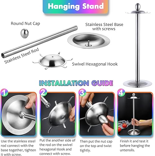 Miniatura 9 de Juego de utensilios de cocina de silicona, juego de utensilios de cocina de 17 piezas con soporte giratorio, utensilios de silicona resistentes al