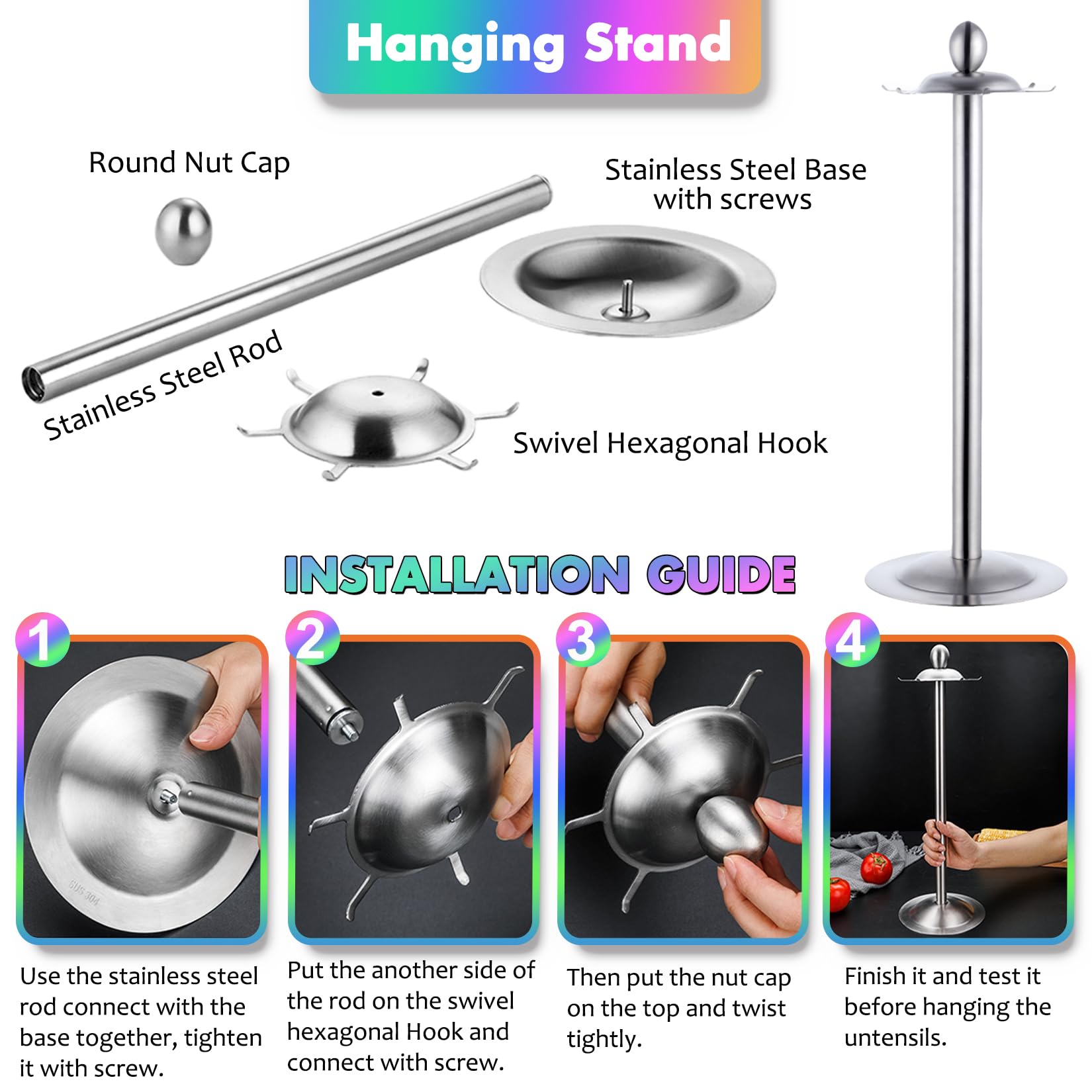 Set di utensili da cucina in silicone, 17 pezzi, con supporto girevole, utensili in silicone resistente al calore, set di spatole antiaderenti con manici in acciaio inox, spatola, mestolo
