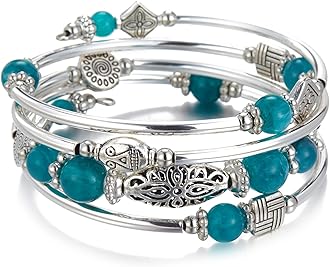 BULINLIN Layered Wrap Bangle Turquoise Bracelet - Bead Bracelet with Natural Agate Stone, Gifts For Women