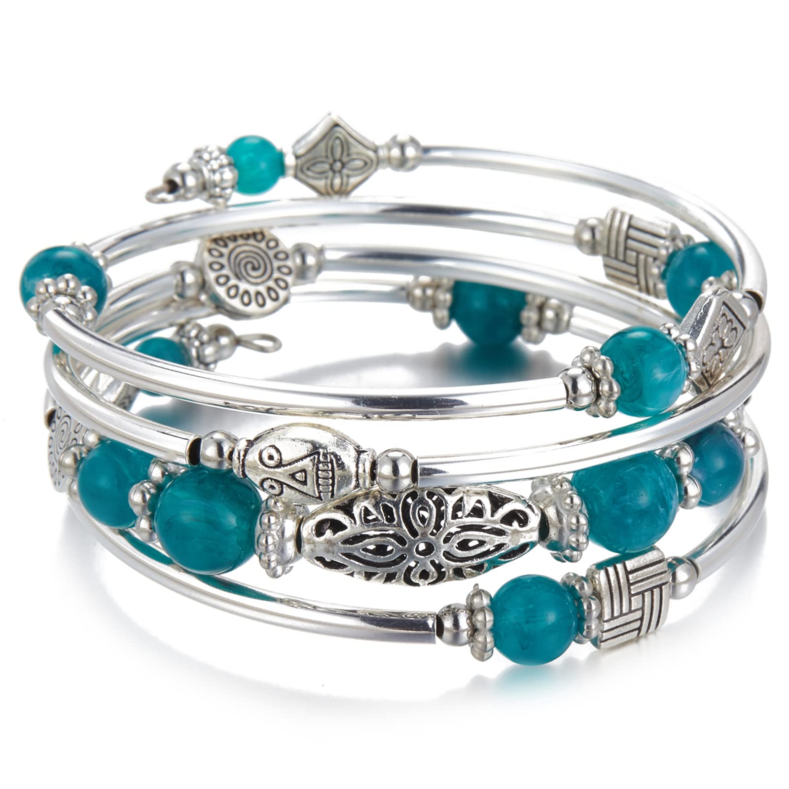 BULINLIN Layered Wrap Bangle Turquoise Bracelet - Bead Bracelet with Natural Agate Stone, Gifts For Women