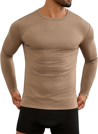 URRU Mens Thermal Long Sleeve Shirts Fleece Lined High Stretch Thermal Underwear Tops Base Layer for Men Cold Weather Gear