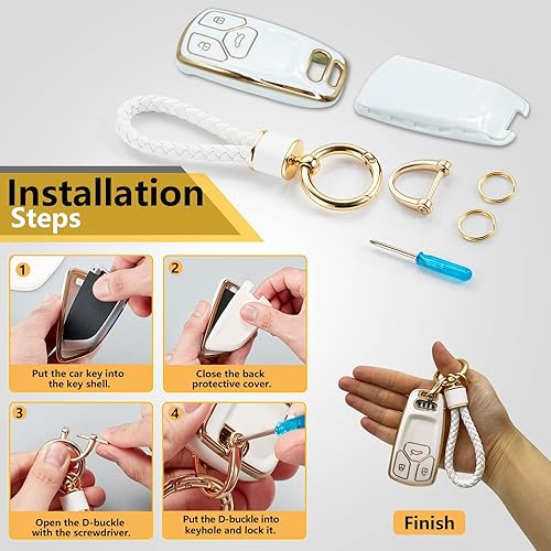 Miniatura 7 de CTRINEWS Funda para Llavero de Audi con Cuerda Trenzada de Metal, Accesorios de Llavero, Funda de Llave Suave Mejorada para A4 A5 A6 Q3 Q5 Q7 TTS S4