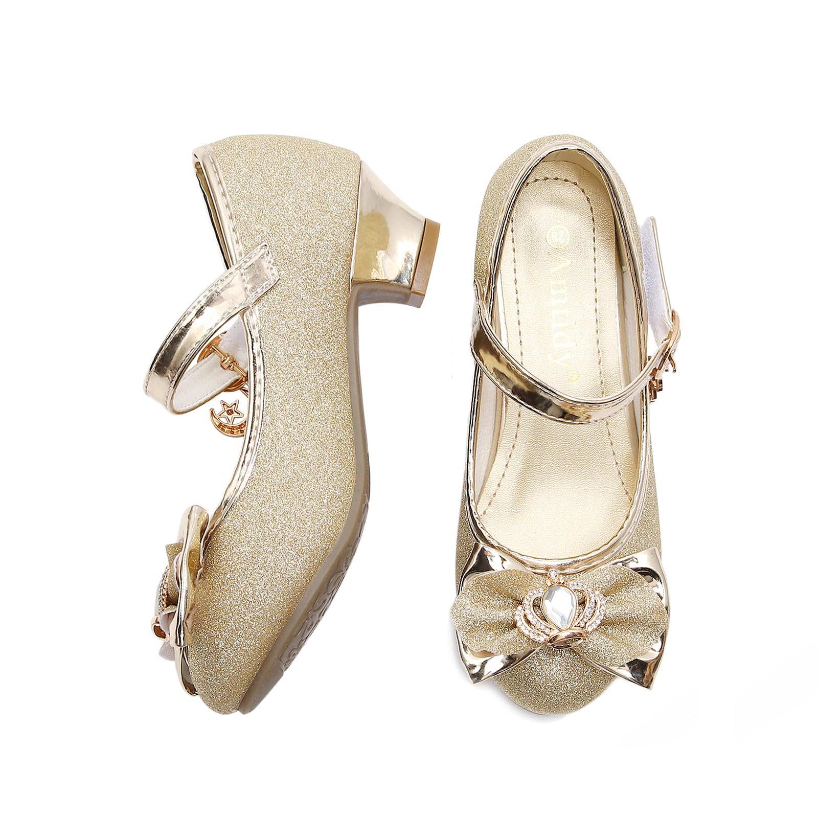 Amtidy Girls Dress Shoes Mary Jane Wedding Party Shoes Glitter Bridesmaids Princess Heels