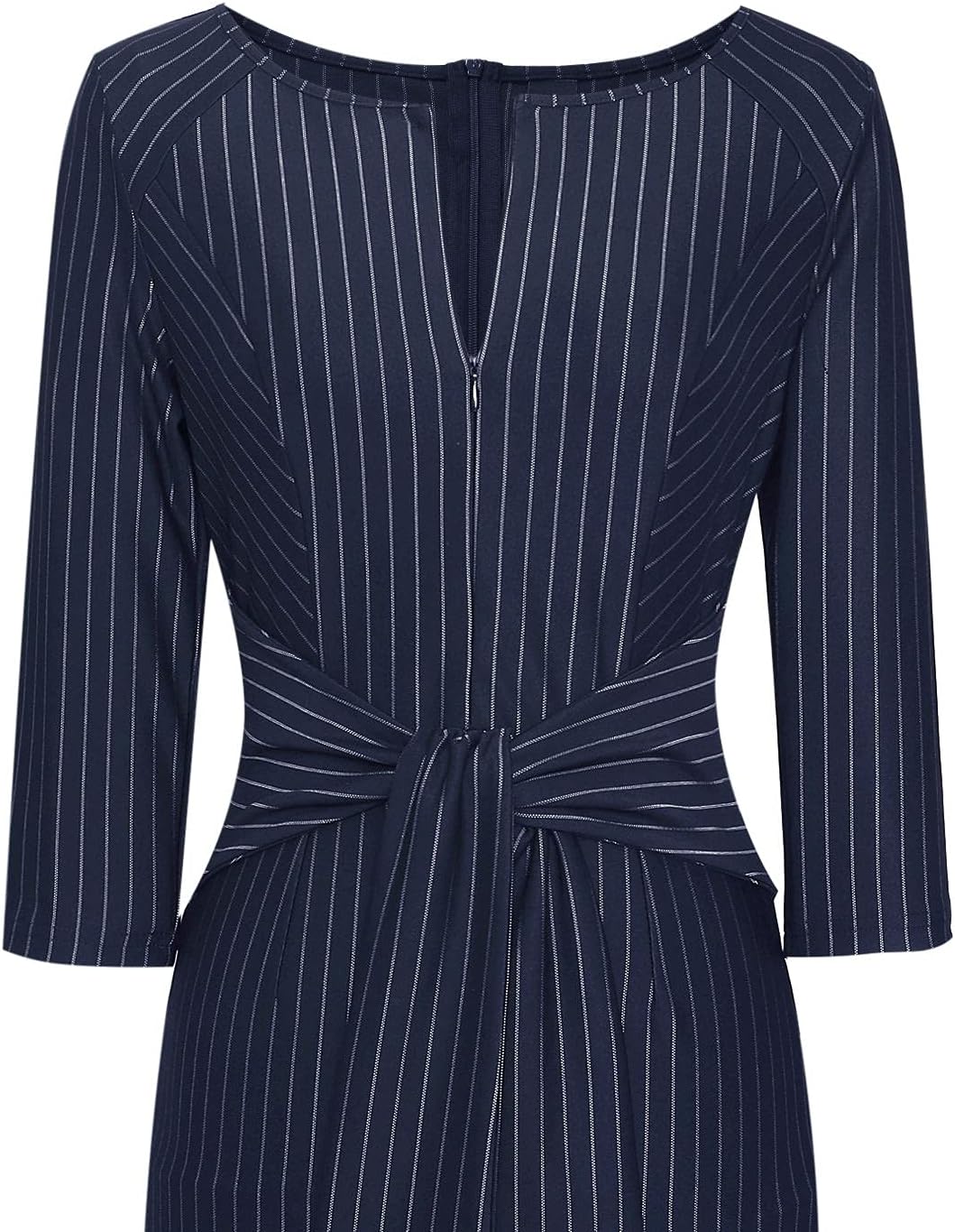 VFSHOW Womens Front Zipper Tie Waist Bow 3/4 Sleeve Slim Fitted Work Business Office Party Bodycon Pencil Sheath Dress - Image 4