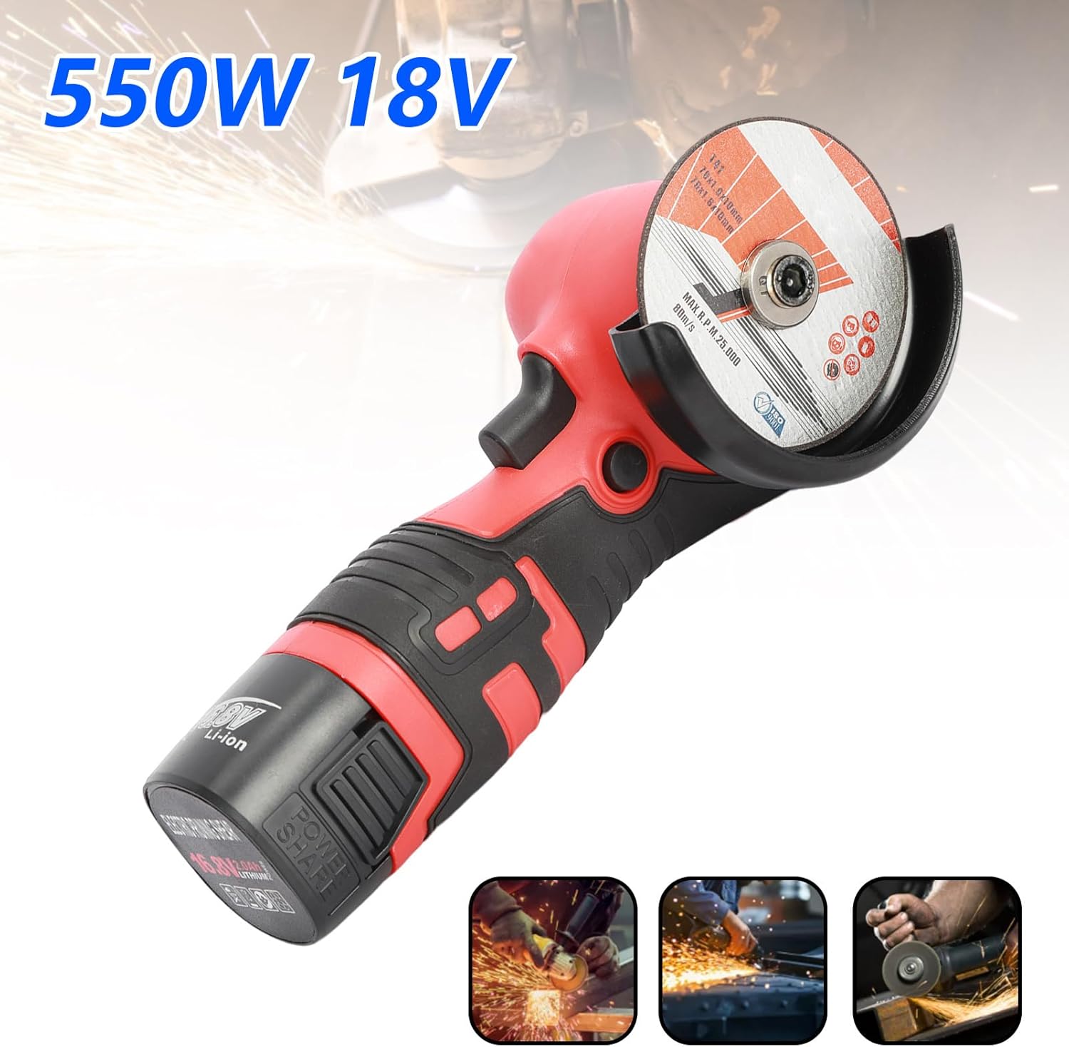 Mini Angle Grinder, 18V Cordless Electric Angle Grinding Tool, 19500rpm Brushless Angle Grinder with 2PCS 1500mAh Battery & Grinding Discs for Metal Wood, Cutting, Polishing & Rust Removal