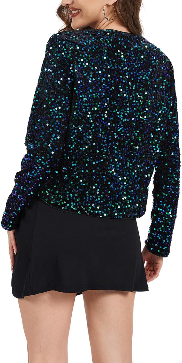Womens Velvet Sequin Jackets Cardigan 2025 Long Sleeve Party Concert Outfits Halloween Sparkly Jacket