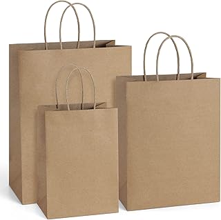 BagDream Kraft Paper Bags 5x3x8, 8x4.25x10.5, 10x5x13 - 25 Pcs Each, Gift Bags with Handles, Recyclable, Undecorated, Multi-Use