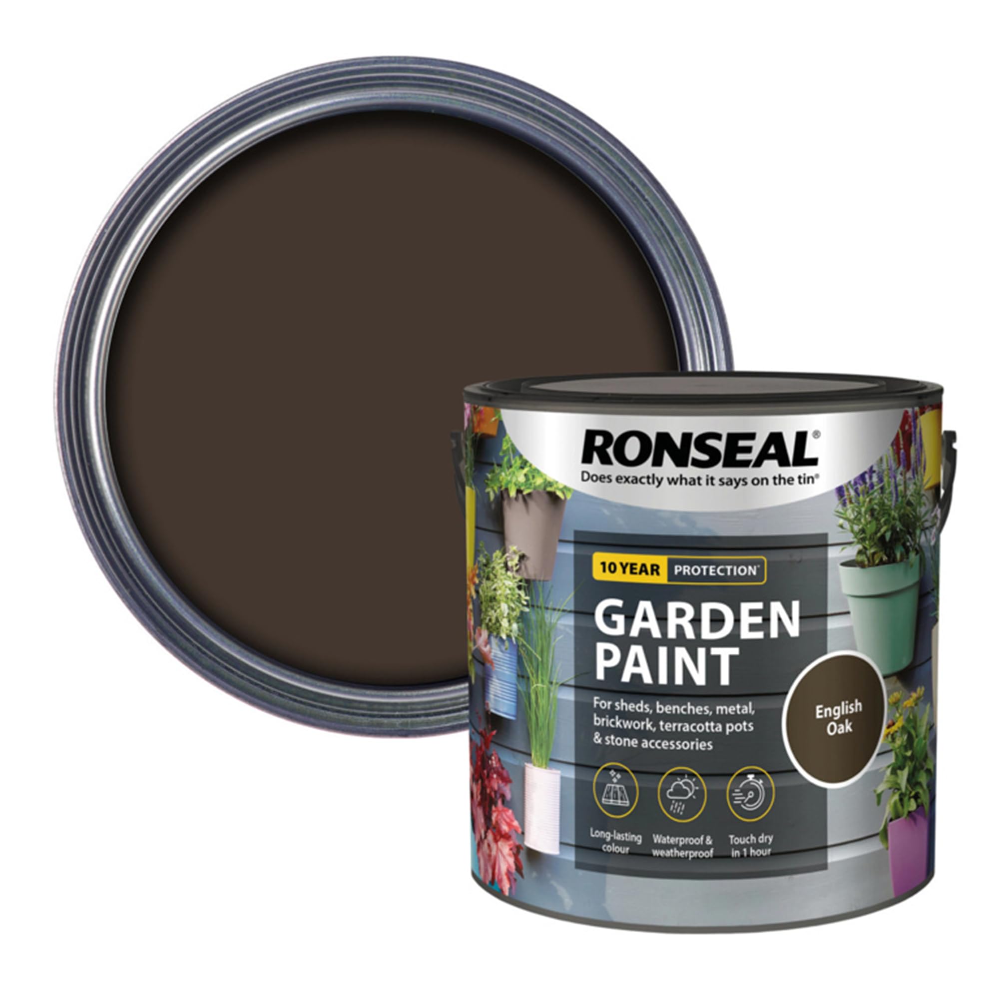 AOC24 Garden Fence Paint 2.5l – Multi-Surface Exterior Paint for Wood, Brick, Metal, Stone & Terracotta – Waterproof, Resists Fading, Matt Finish for Sheds, Fences, Garden Furniture English Oak