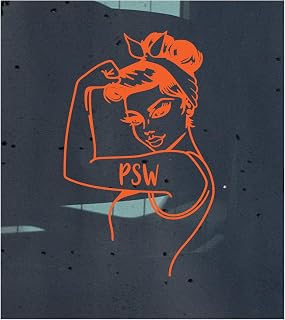 orange PSW strong girl decal sticker, PSW Rosie the Riveter personal support worker, health care, RN, doctors, hospital ,cna, scrublife, scrubs, med school, medical student, medical school, senior care, EKG, heartbeat, life line, stethoscope