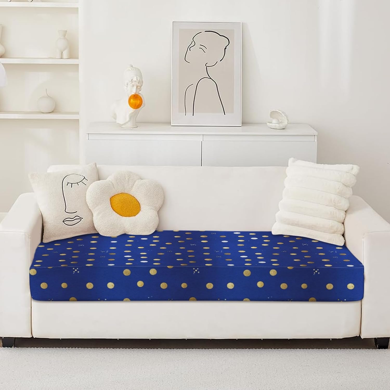 Luxury Dot Print Art Loveseat Covers Couch Covers for 2 Cushion Couch, 2-Piece Stretch Sofa Slipcovers Anti-Slip Washable Furniture Protectors for Dogs Pets