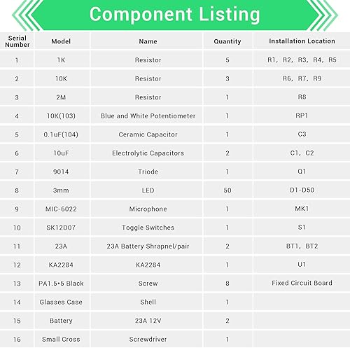 Miniatura 6 de MiOYOOW Kit de práctica de soldadura, gafas de luz LED de Navidad, kit de electrónica con batería, lentes activados por sonido, proyecto de