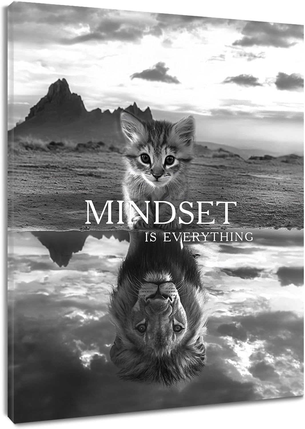 HVEST Inspirational Wall Art Cat and Lion Motivational Quotes Framed Canvas Wall Art Mountain Nature Landscape Wall Decor for Bedroom Bathroom Living Room Home Office Dorm Decor,10L X 8W Inches