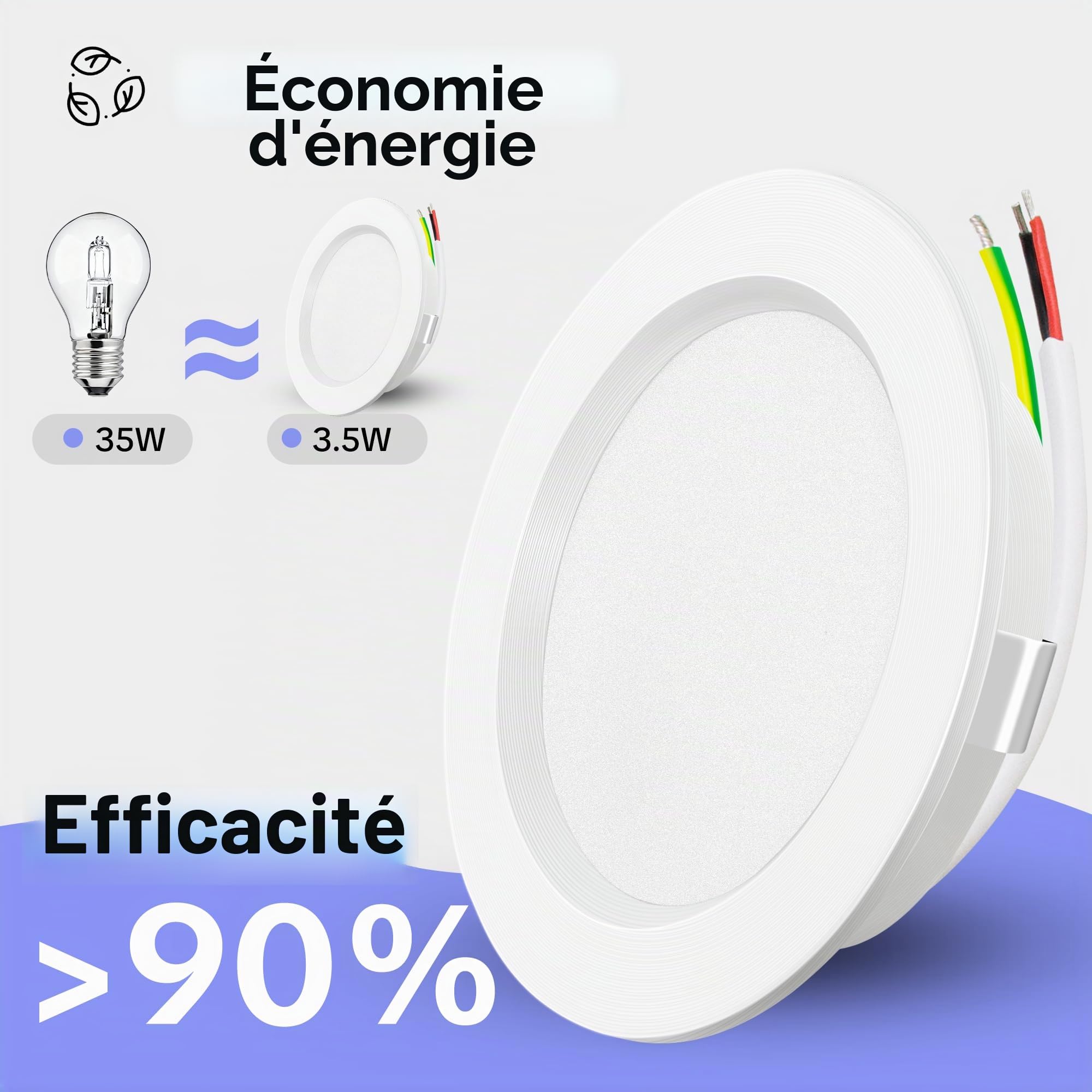 Set de 6 Spot LED Encastrable 230V, 3.5W Alu Spots de Plafond 3000K, 4000K, 6000K, 300LM LED Encastrable Plafond Trou 55-58mm et 12mm Extra Plat, IP44 Spot Salle de Bain, Blanc