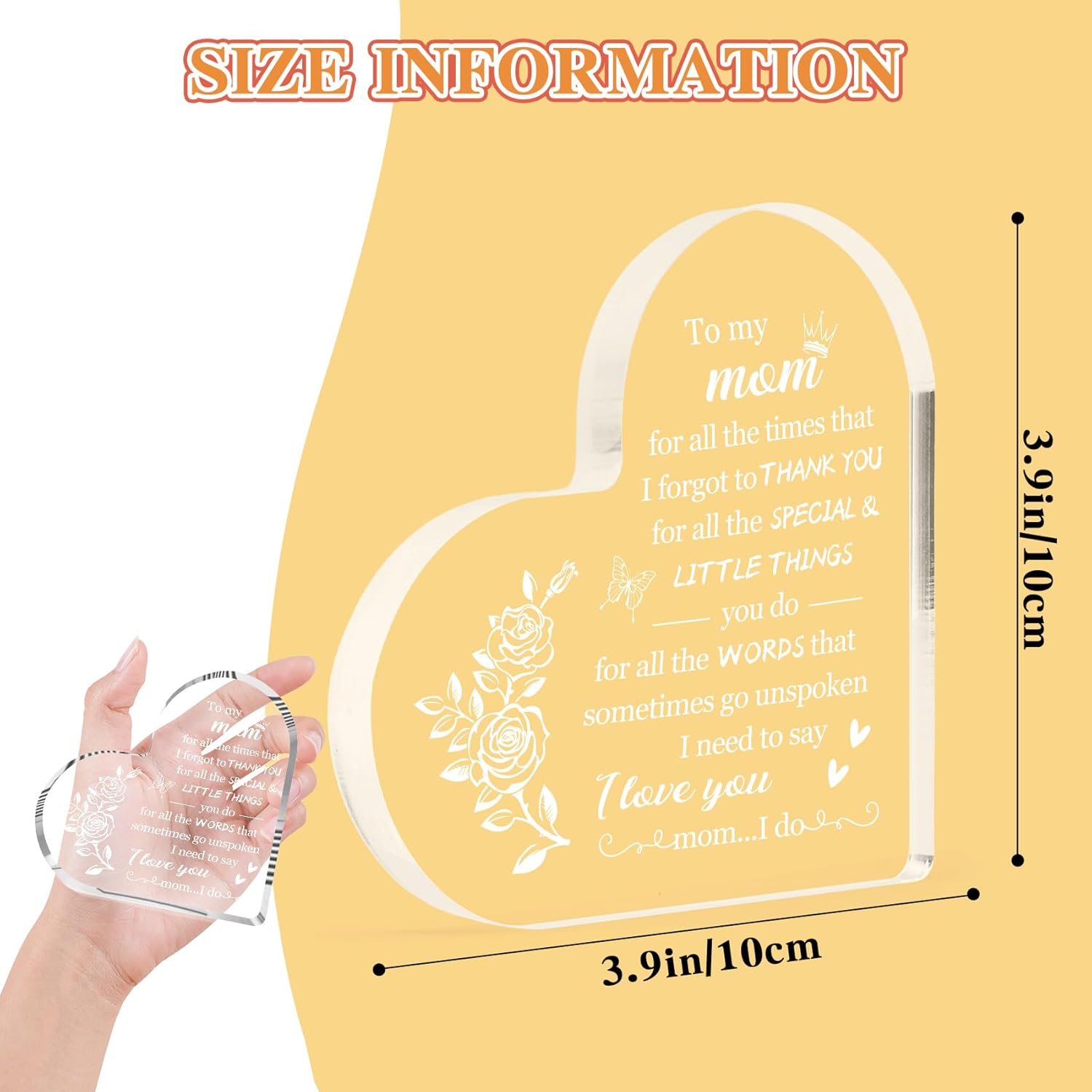 Christmas Gifts for Mom from Daughter Son Sentimental Gift Best Mom Ever Heart Shaped Acrylic Block Plaque Unique Mothers Day Birthday Stocking Stuffers Gifts for Women Mama Bonus Mom Step Mom Stepmom - Image 5