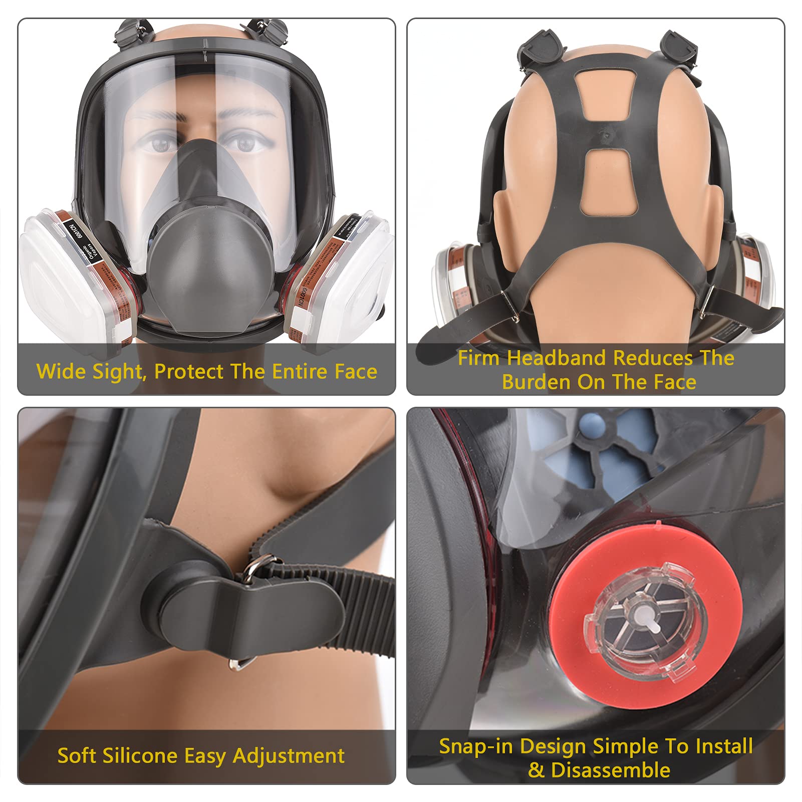Générique Masque facial réutilisable 16-en-1 couverture contre les vapeurs organiques et gaz avec champ de vision large Idéal pour la peinture le polissage mécanique soudage protection au travail