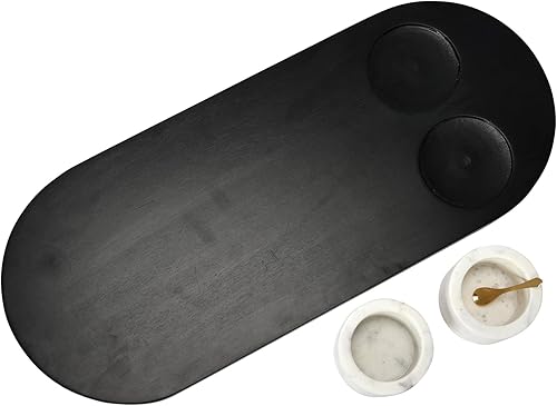 Miniatura 6 de Bloomingville Bloomingville - Bandeja de madera de mango con 2 cuencos de mármol y cuchara de acero inoxidable con acabado dorado, juego de 4