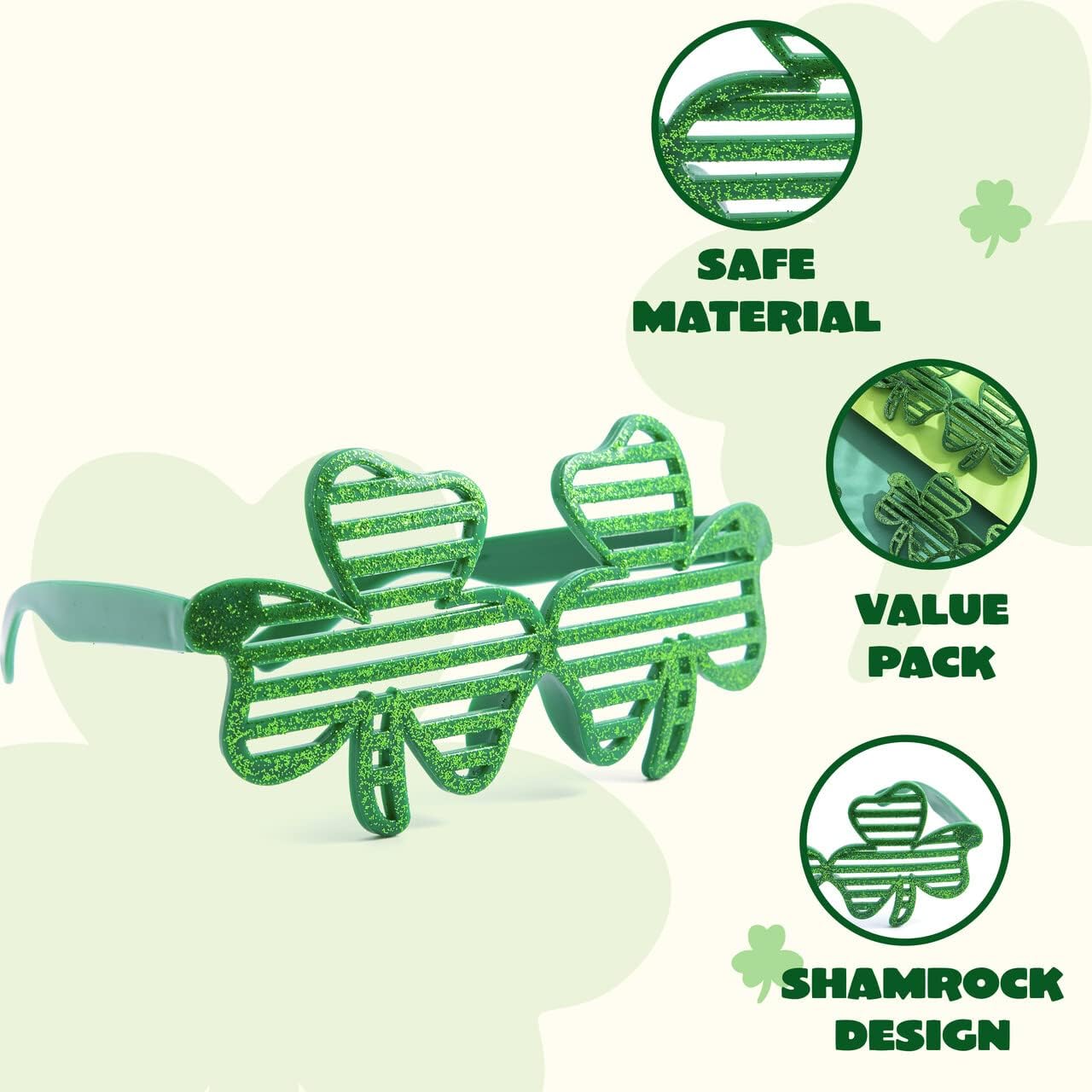 JOYIN 24 PCS St. Patrick's Day Sunglasses Shamrock Glitter Glasses, St Patricks Day Accessories Party Green Clover Party Favor and Supplies