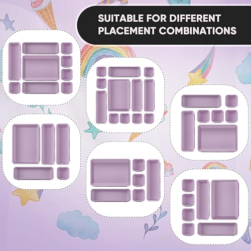 Miniatura 5 de Organizador de cajones de 8 piezas con almohadillas antideslizantes, bandejas organizadoras de cajones de plástico, cubos de almacenamiento de